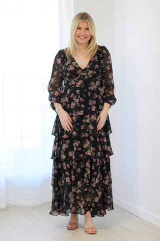 Thea Tiered Maxi Dress Black / Medium Thea Tiered Maxi Dress Black / Medium