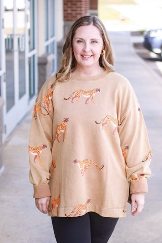 Welcome to the Jungle Cheetah Print Pullover in Latte