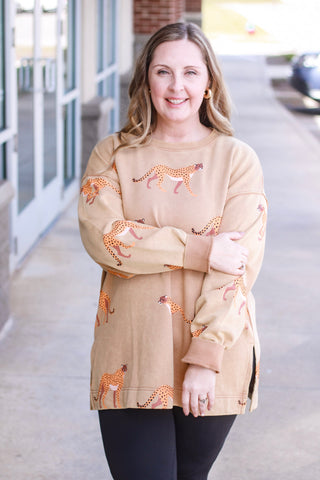 Welcome to the Jungle Cheetah Print Pullover in Latte