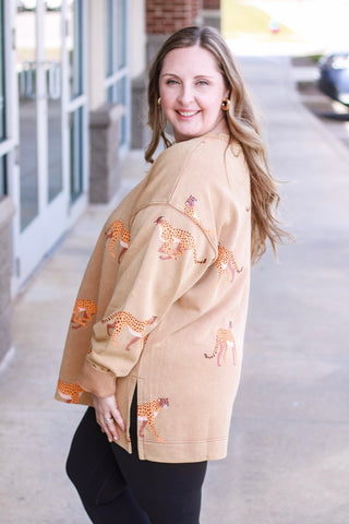 Welcome to the Jungle Cheetah Print Pullover in Latte
