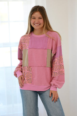 Stitched with Love Colorblock Top in Pink