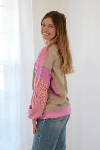 Stitched with Love Colorblock Top in Pink