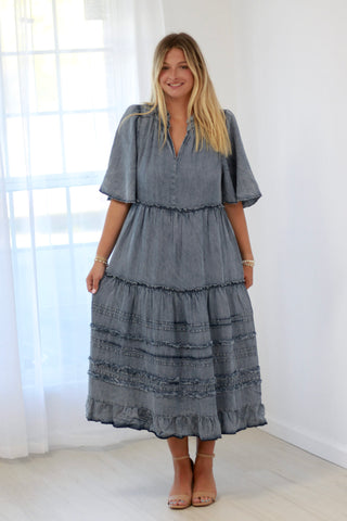 Classy Style Chambray Denim Maxi Dress