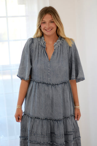 Classy Style Chambray Denim Maxi Dress