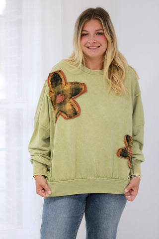 Floral Fields Pullover in Sage