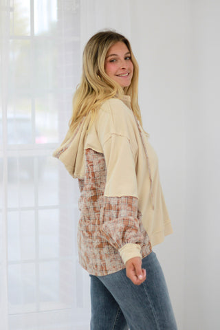 Bonfire Nights Plaid Hoodie in Beige