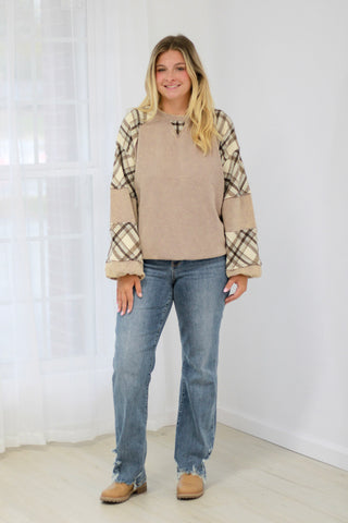 Plaid About It Pullover in Mocha