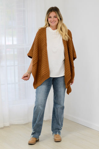 So Deserving Knit Ruana in Camel