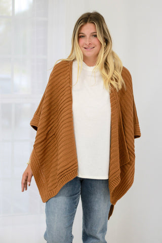 So Deserving Knit Ruana in Camel