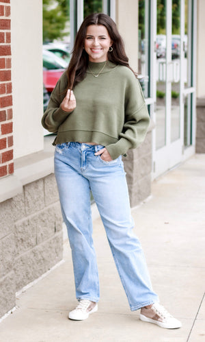 We Have a Warm Feeling Cropped Sweater in Olive