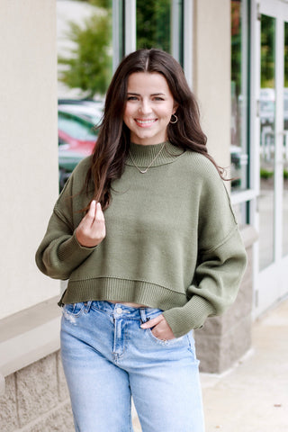 We Have a Warm Feeling Cropped Sweater in Olive