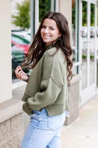 We Have a Warm Feeling Cropped Sweater in Olive