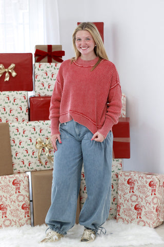 Wound Tight Oversized Sweater in Dark Red