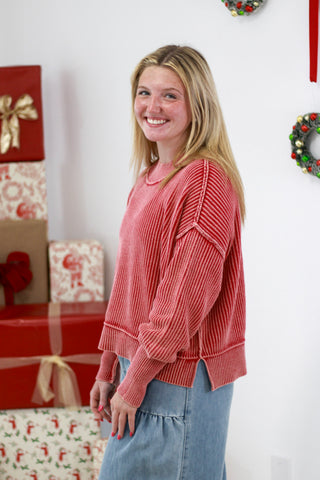 Wound Tight Oversized Sweater in Dark Red