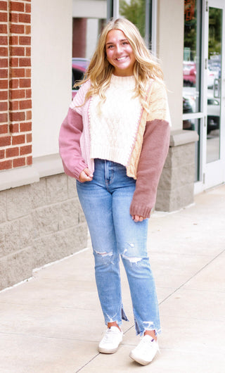 Strawberry Champagne Color Block Sweater