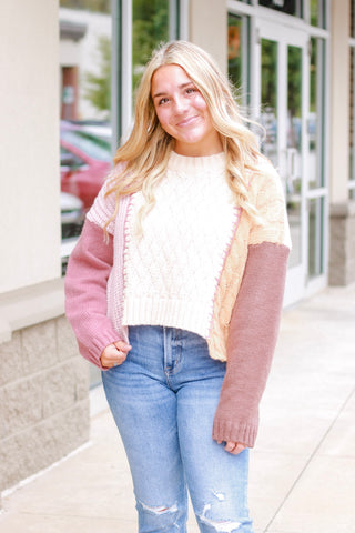 Strawberry Champagne Color Block Sweater