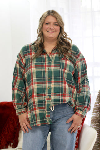 Bonfire Babe Plaid Flannel in Pine Green