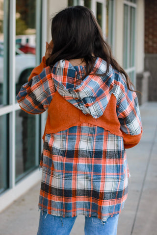 Around the Bonfire Plaid Hoodie in Burnt Orange