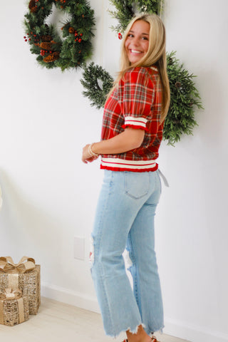 Paint the Town Red Plaid Blouse