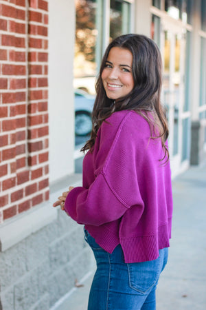 We Have a Warm Feeling Cropped Sweater in Plum