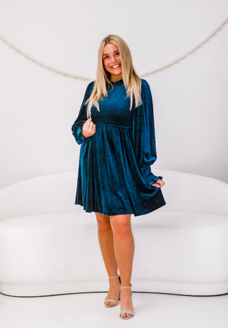 Office Party Smocked Velvet Dress