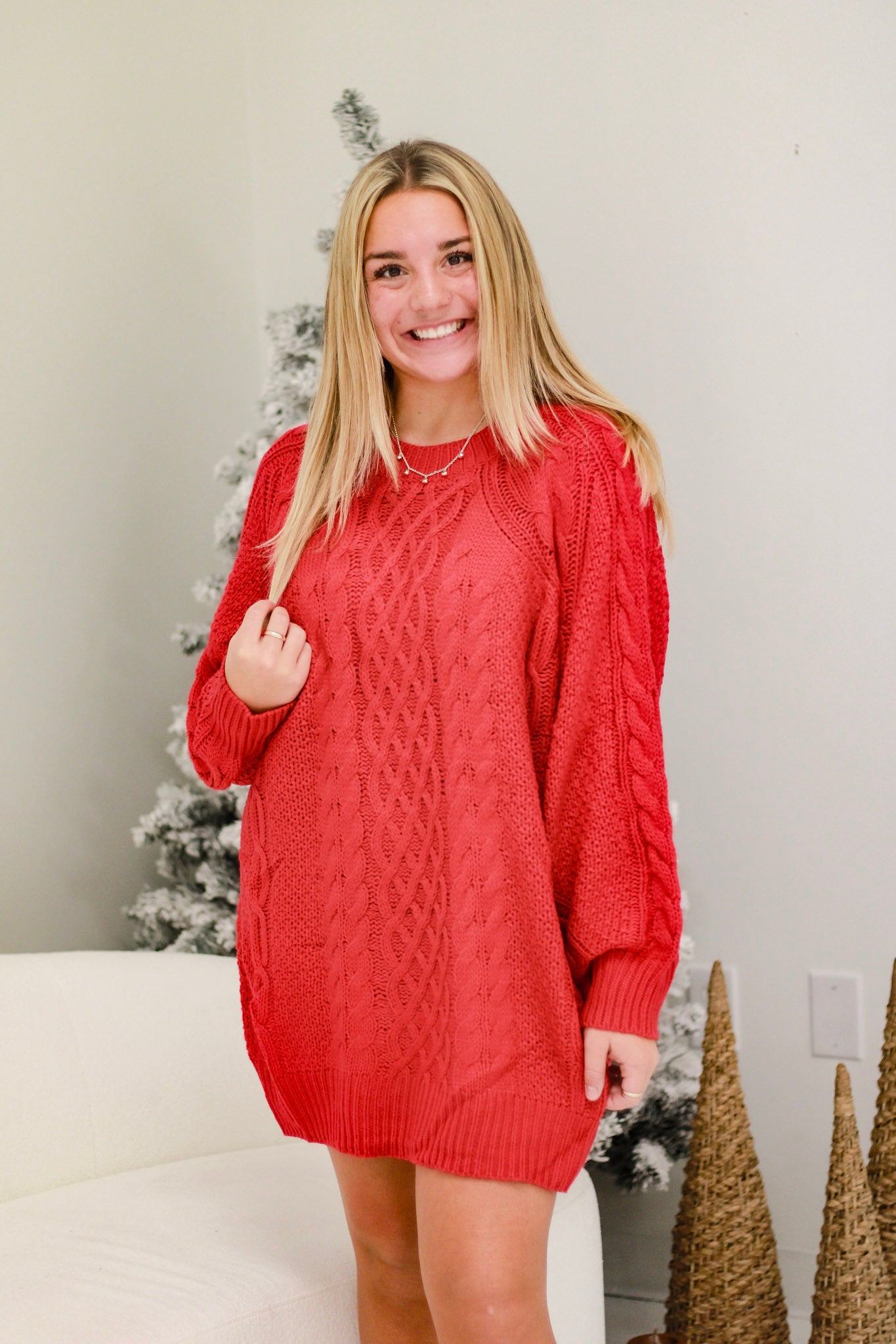 Candlelight Service Sweater Dress in Red