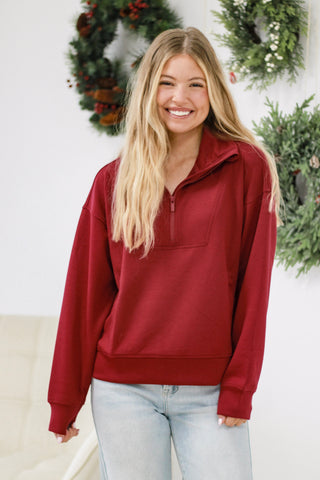 Scuba Half-Zip Pullover in Cabernet