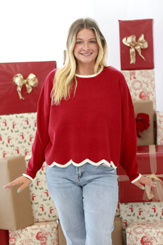 Guess Again Scallop Trim Sweater