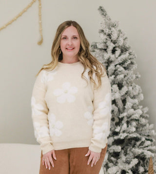 Embellishments Floral Sweater in Cream