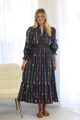 Now or Never Floral Dress in Navy