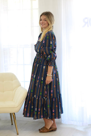 Now or Never Floral Dress in Navy