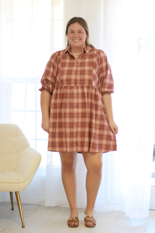 Moments Like These Mauve Plaid Dress