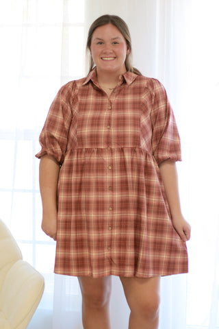 Moments Like These Mauve Plaid Dress