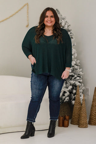 DB In the Moment Waffle Knit Top in Hunter Green