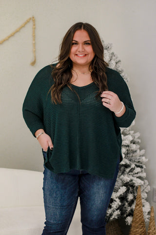 DB In the Moment Waffle Knit Top in Hunter Green