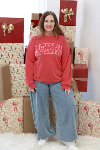 Merry Red Ribbed Pullover