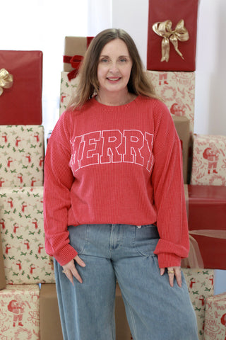 Merry Red Ribbed Pullover