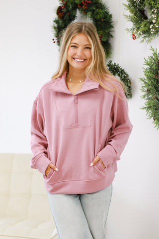 Scuba Half-Zip Pullover in Lt Rose