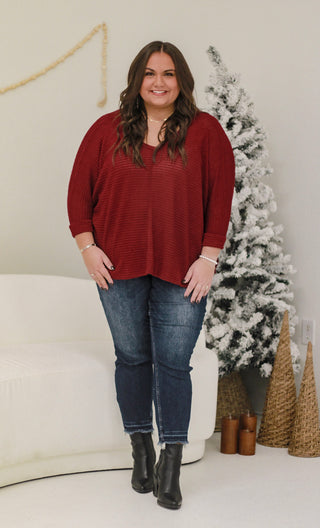 DB In the Moment Waffle Knit Top in Burgundy