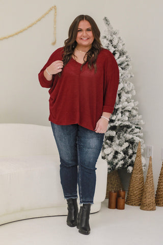 DB In the Moment Waffle Knit Top in Burgundy