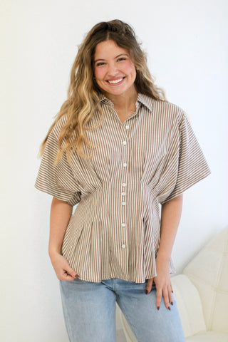 Better Than Expected Striped Button Down Blouse