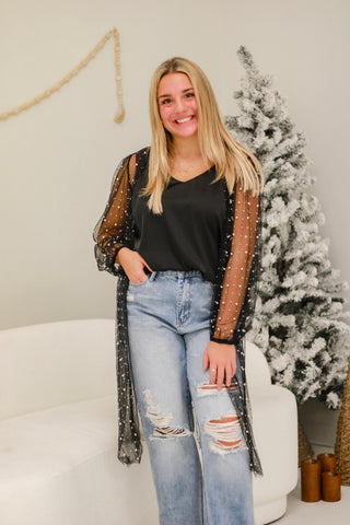 Sassy Girl Season Mesh Cardigan with Pearls