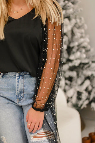 Sassy Girl Season Mesh Cardigan with Pearls