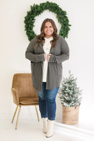Meant to Love You Ribbed Cardigan in Charcoal