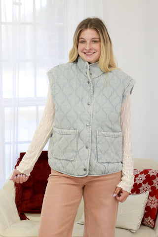 Darlin' Denim Quilted Button Down Vest