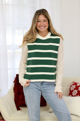 Mistletoe Madness Striped Sweater Vest