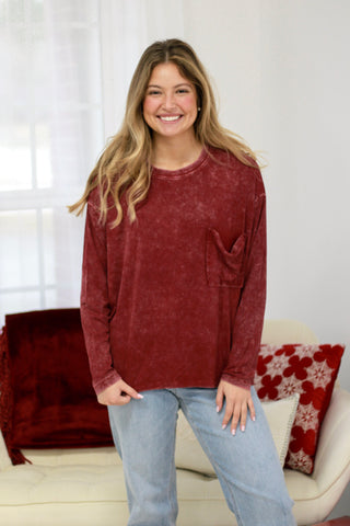 Comfort Season Basics Ribbed Cabernet Top
