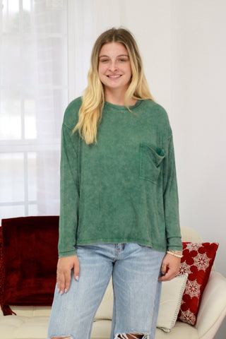 Comfort Season Basics Ribbed Green Top