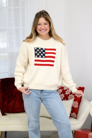 USA Flag Sweater in Beige Doorbuster