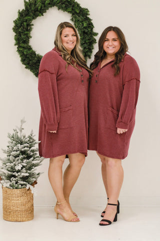 Christmas Cheer Deep Wine Ribbed Dress